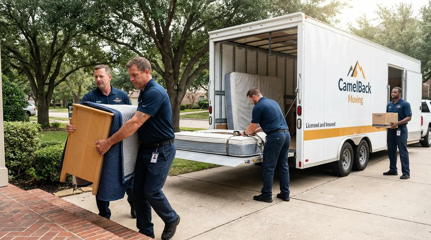 Crew loading residential truck for cross-state move from Globe, AZ