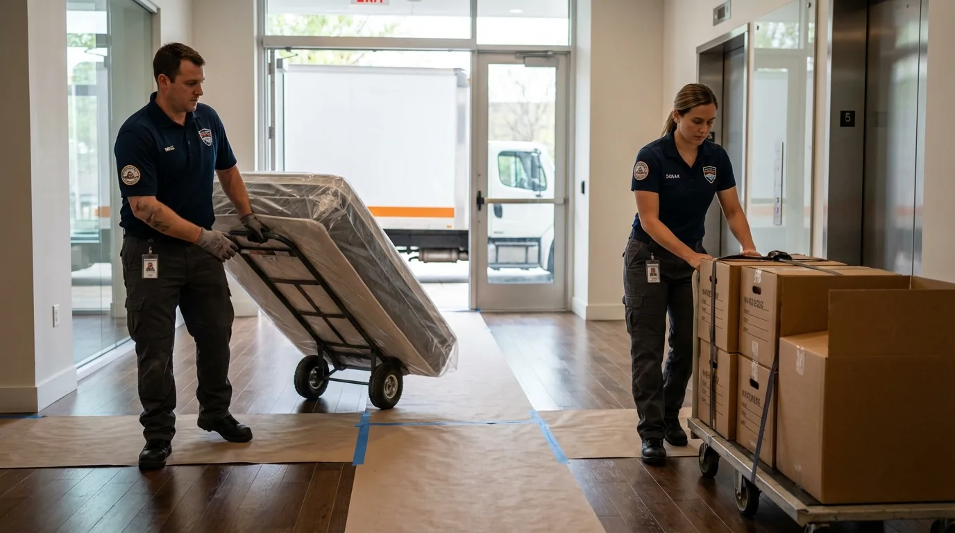 Professional apartment movers loading elevator in Globe, AZ